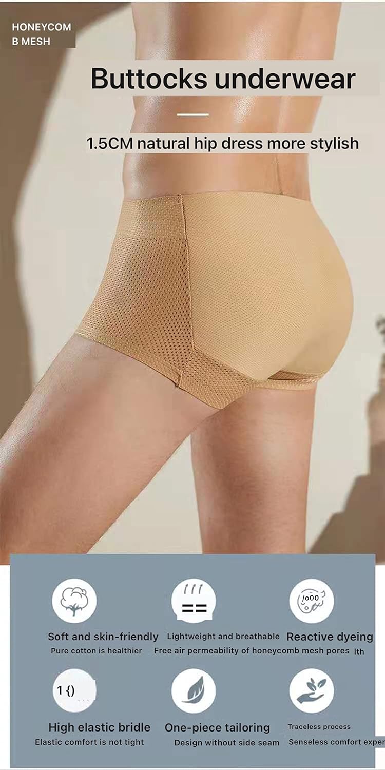 Men Padded Underwear Briefs Boxers Men Butt Booster Hip Enhancer 4  Detachable Pads