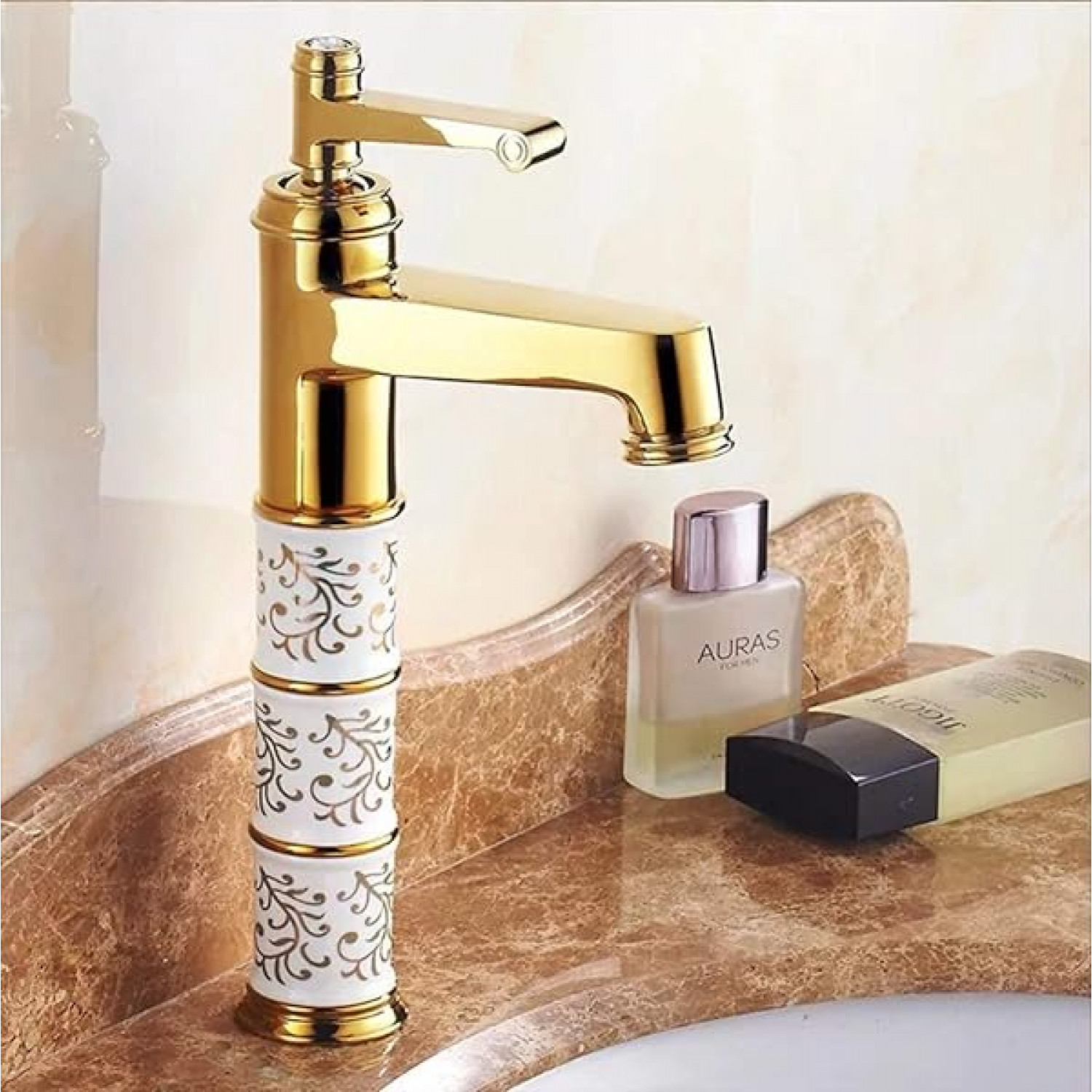 24x7-eMall-Brass-Hot-and-Cold-Basin-Mixer-Faucet-Tap-Gold-White-12-Inch-B081CG9FKG