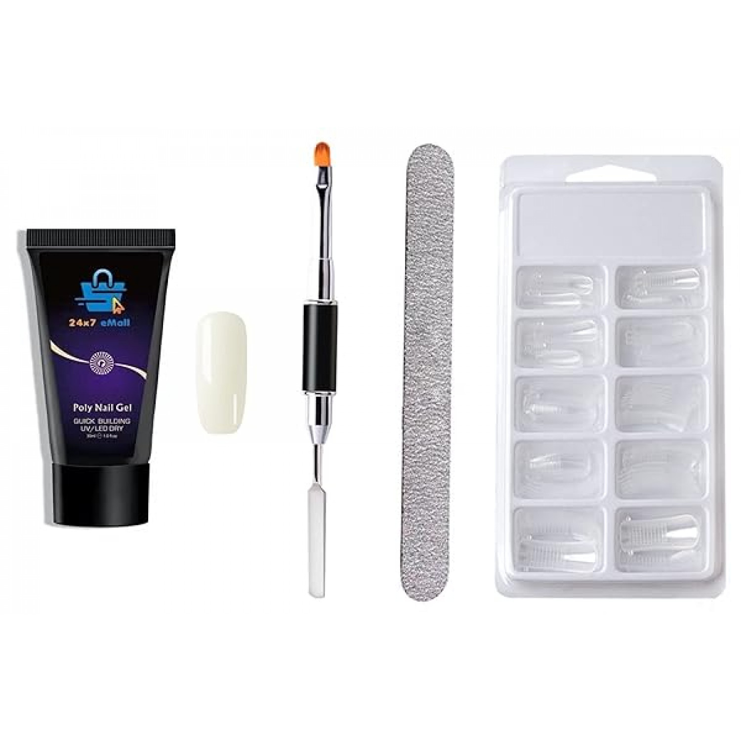 24x7-eMall-Milky-White-Poly-Gel-Nail-With-Nail-Spatula-Buffer-And-100Pcs-Fake-Nails-Acrylic-Gel-Poly-Gel-Nail-Gel-Exten-B0B2WPLHBH