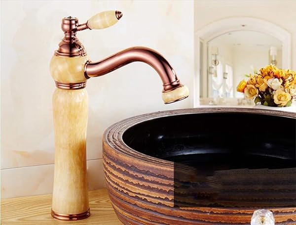 24x7-eMall-Rose-Gold-Marble-Heavy-Single-Lever-Basin-Mixer-with-2-Braided-Connection-Pipes-450mm-Rose-Gold-Onyx-14-In-B08G1R4RJH