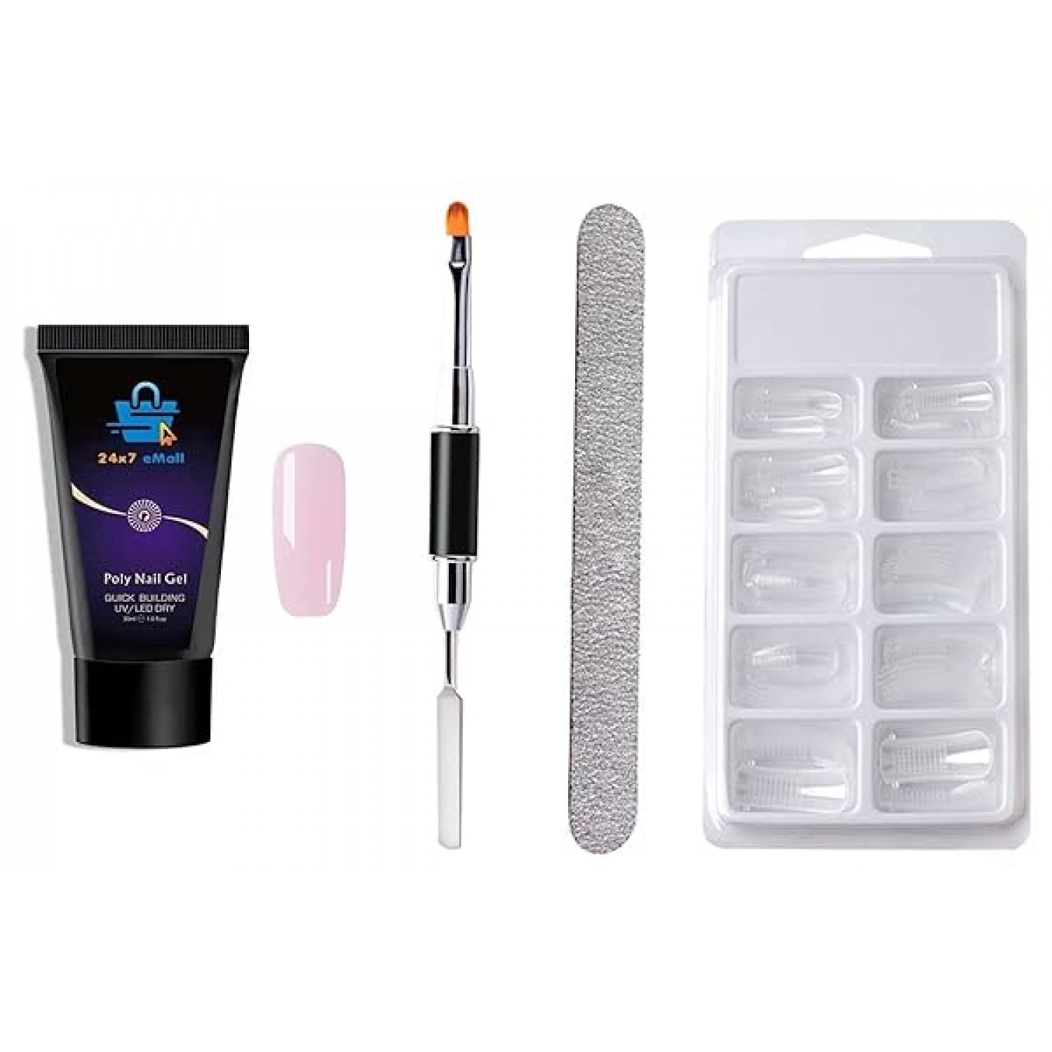 24x7-eMall-Transparent-Pink-Gel-Nail-With-Nail-Spatula-Buffer-And-100Pcs-Fake-Nails-Acrylic-Gel-Poly-Gel-Nail-Gel-Exten-B0B2WPRWWH