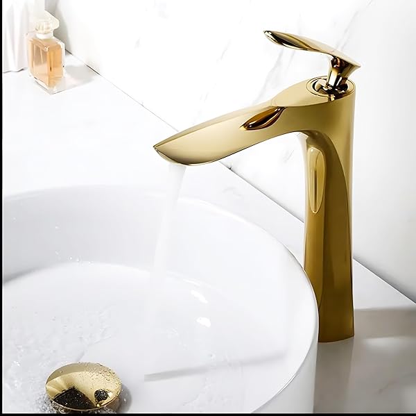 AQUAKART-Full-Gold-Faucet-Tap-Mixer-Hot-and-Cold-Water-Heavy-Single-Lever-Basin-Mixer-12-inches-with-Connector-Pipes-and-B0DK7PY5JD