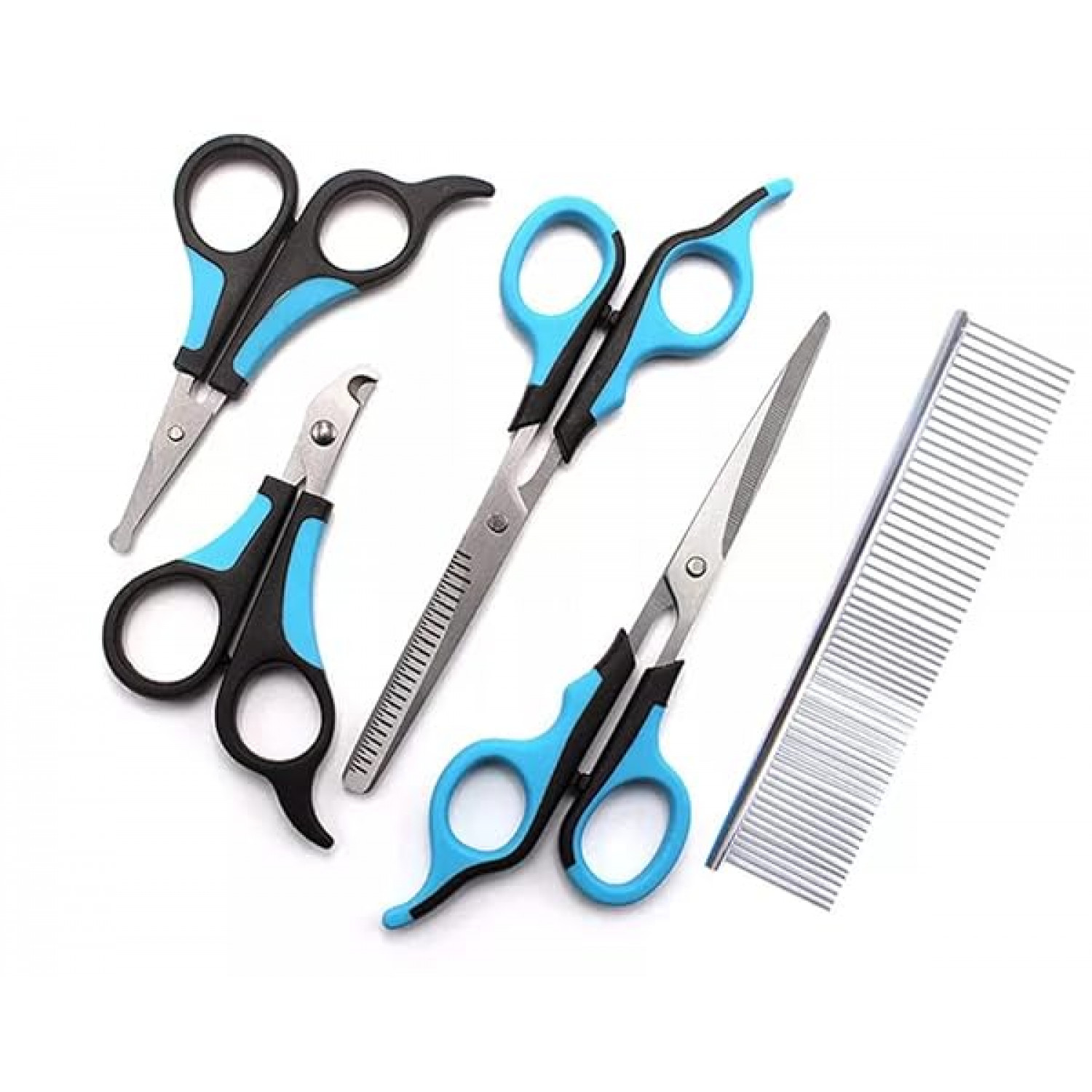 Pawlites-5-Pcs-Pet-Grooming-Scissors-Kit-With-Comb-1-Straight-1-Texturing-Thinning-1-Small-Eye-1-Pet-Nail-Scissors-A-B0D2P1ZRNY